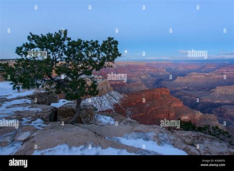 Grand Canyon With Full Moon Over The South Rim In Winter From Hopi