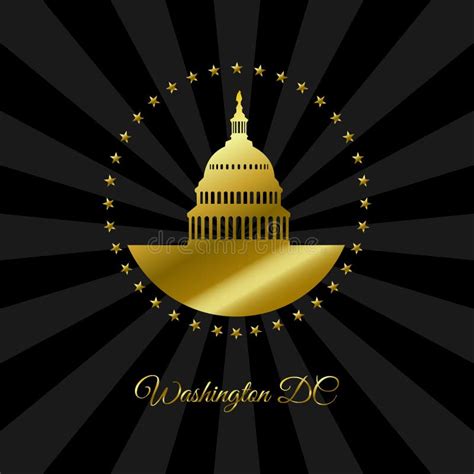Washington Dc Golden Symbol Isolated On Black Rays Background Stock