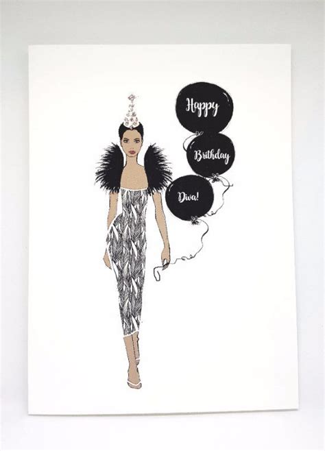 Diva Birthday Card Fashion Illustration Card African Etsy Happy