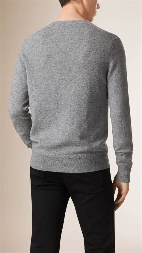 Burberry Crew Neck Cashmere Sweater Light Grey Melange In Gray For Men