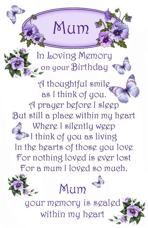 Mum Birthday Memorial Card Sister Birthday Quotes Happy Birthday In