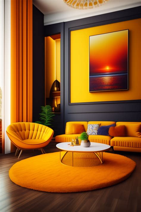 Lexica Interior Design Of A Beautiful Cozy Living Room Vivid Colors Yellow And Orange Color