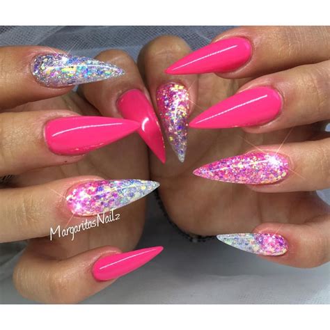 Pink And Glitter Ombré Stiletto Nails Summer Nail Design Pink Glitter