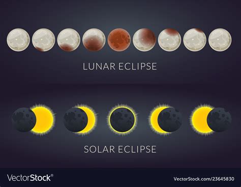 Lunar Eclipse Phases And Solar Eclipse Phases Vector Image