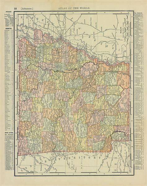 Arkansas 1895 Vinatge Antique Map By Rand Mcnally Gallup Map