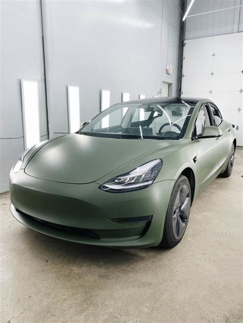 Tesla Model 3 Matte Military Green Vinyl Wrap Aegis Paint Shield