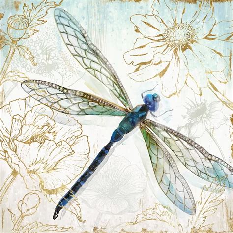 Blue Dragonfly I Wrapped Canvas Print Dragonfly Painting