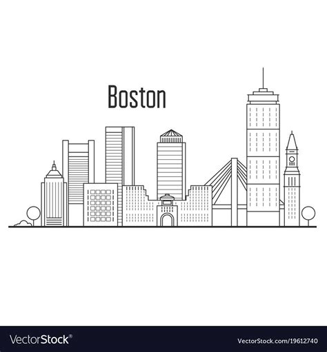 Boston City Skyline Downtown Cityscape Vector Image On Vectorstock