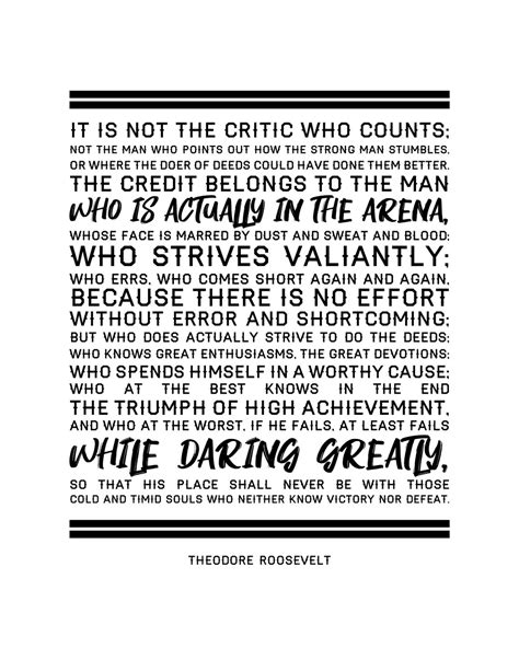 Man In The Arena Quote By Teddy Roosevelt Motivational Wall Art