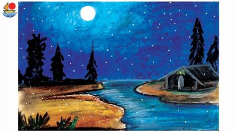 Easy Scenery Drawing Of Night Step By Step Youtube