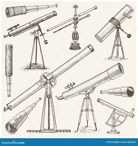 set of astronomical instruments telescopes oculars and binoculars quadrant sextant engraved