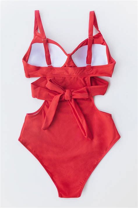 Red Cutout One Piece Swimsuit With Moulded Cups One Piece Swimsuit