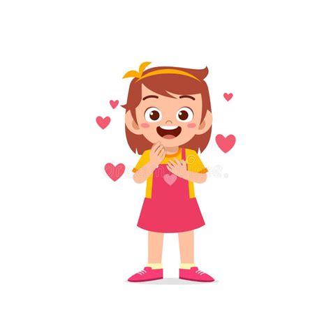 Cute Little Kid Girl Show Love And Happy Pose Expression Stock Vector