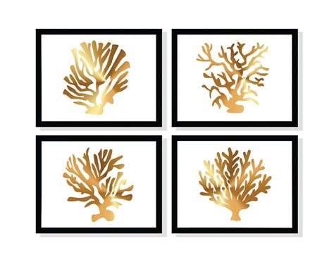 Set Of 4 Gold Corals 8x10 11x14 13x19 Beach Glam Etsy