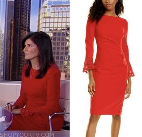 America Reports October 2022 Nikki Haleys Red Lace Bell Sleeve Sheath Dress In 2022 Dresses