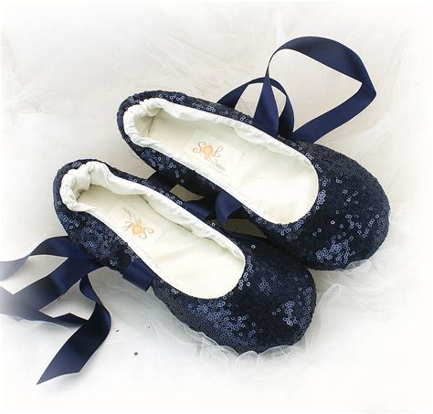 Navy Blue Wedding Ballet Shoes For Brides Sequin Flats With Etsy