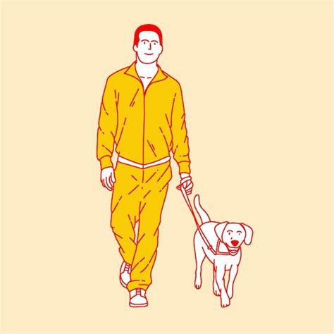 Ilustración Simple De Dibujos Animados De Caminar Con Un Perro 6