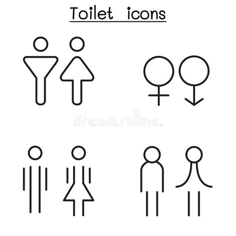 Modern Toilet Restroom Bathroom Symbol Set In Thin Line Style Stock