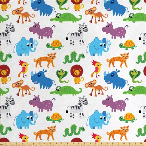 Animal Fabric By The Yard Repetitive Zoo Themed Pattern With Childish