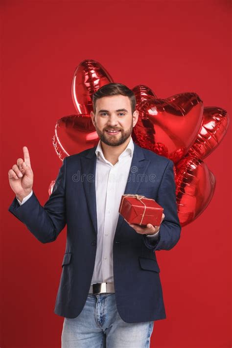 Handsome Elegant Guy Is Presenting A T And Balloons Stock Image Image Of Script Isolated