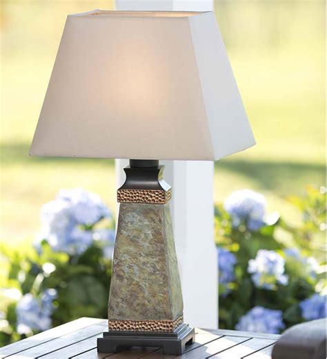 Check out our outdoor patio lamp selection for the very best in unique or custom, handmade pieces from our lamps shops. Weatherproof Slate Outdoor Table Lamp | PlowHearth