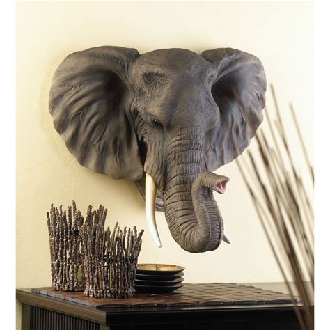 Wall Mount 20x16 Lucky Elephant Head Bust W Tusk Sculpture Display
