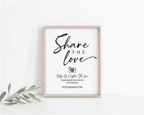Share The Love Sign Wedding Hashtag Sign Black And White Etsy