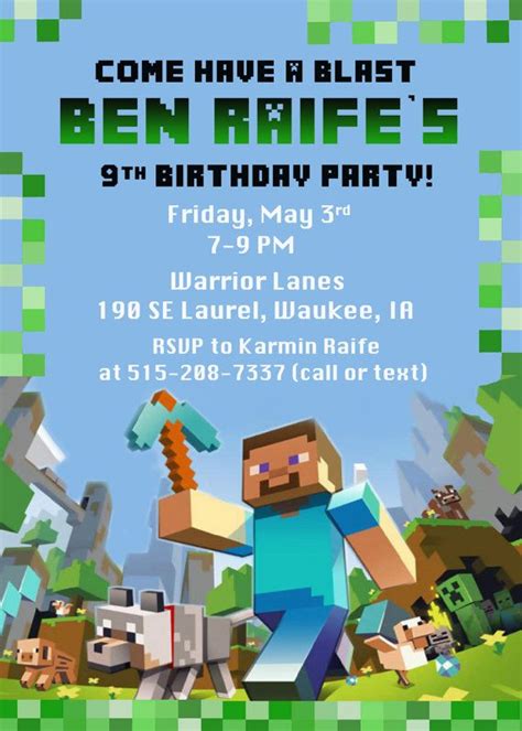 Minecraft Birthday Party Minecraft Birthday Party Invitation Digital