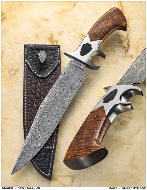 Feather Damascus Keyhole Fighter Ken Hall Knives