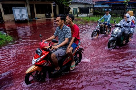Flooded Indonesian village turns blood-like red | Daily Sabah