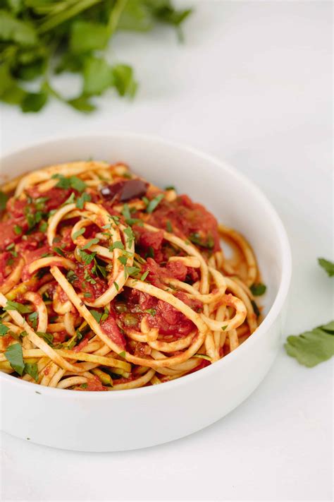 Vegan Zucchini Spaghetti Puttanesca — Inspiralized