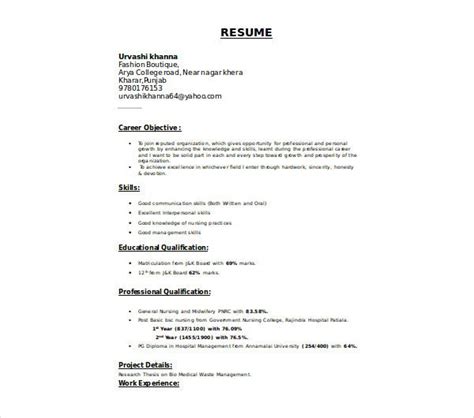 fresher resume format templates