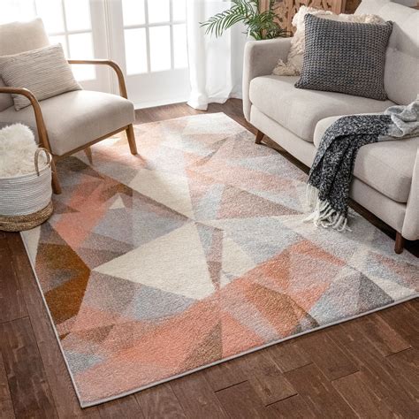Well Woven Barra Blush Pink Multi Color Modern Geometric Triangle Pattern Abstract Area Rug