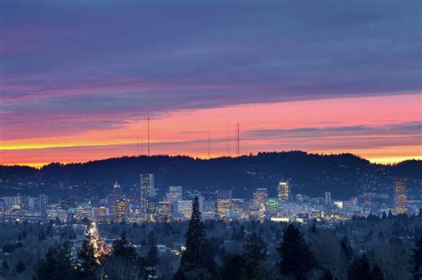 Colorful Sunset Over City Of Portland Photograph By Jit Lim Fine Art