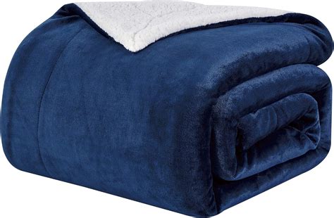 Wavve Sherpa Fleece Throw Blanket Navy Blue King Size Super Soft