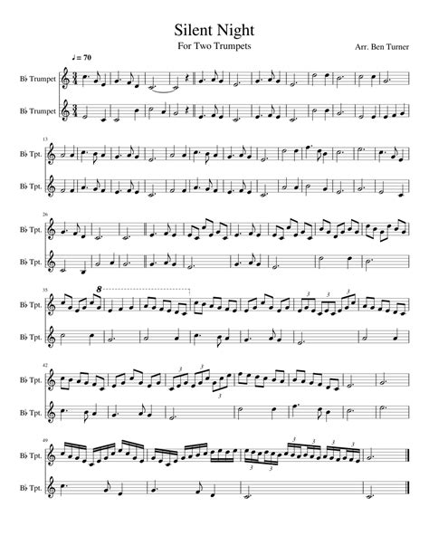 Silent Night Duet For Two Trumpets Sheet Music For Trumpet In B Flat