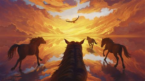 Horses Running Towards Light 4k Wallpaperhd Artist Wallpapers4k