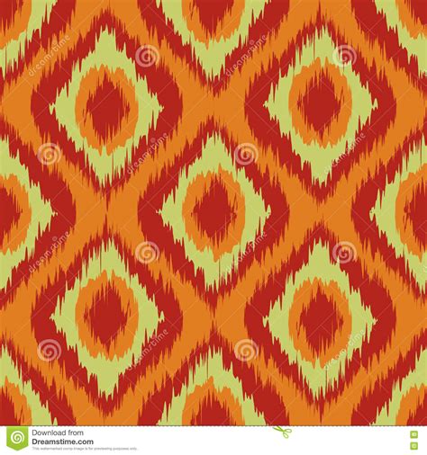 Orange Wild Green And Red Ikat Seamless Background Pattern Vector Stock