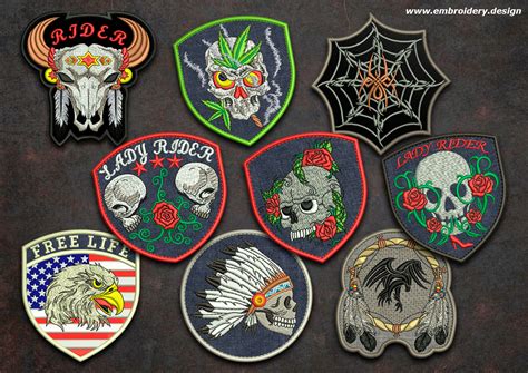 Biker Patches Embroidery Designs Pack 5 Collection Of 9