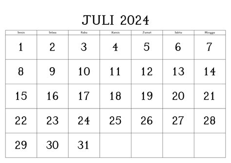 Juli 2024 Kalender Zum Ausdrucken Pdf Excel Word