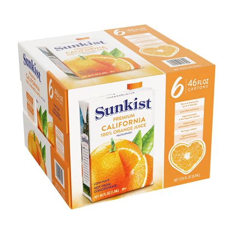 Sunkist Premium California 100 Orange Juice 46 Fl Oz 6 Pk