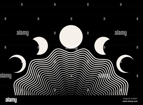 Moon Phases Geometric Waves Abstract Contemporary Seashell Background