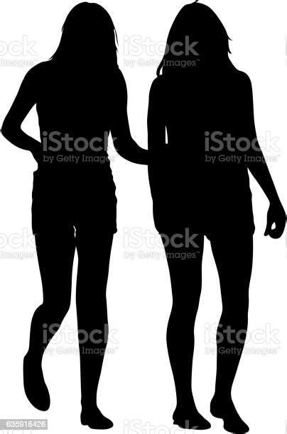 Silhouette Two Lesbian Girls Hand To Hand Isolated Stock Illustration Download Image Now In