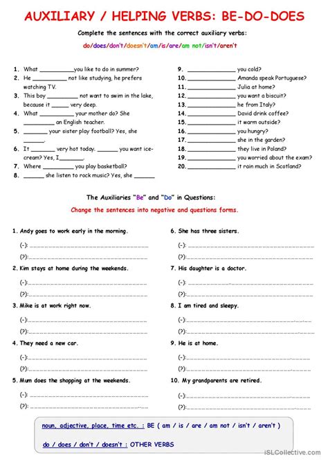 Be Do Does Auxiliary Helping Verbs English Esl Worksheets Pdf Doc
