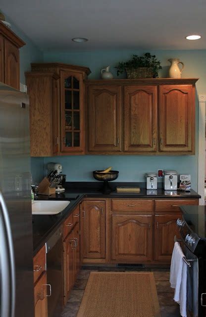 Pin By Casey Dauzat On Our New House Blue Kitchen Walls Oak Kitchen