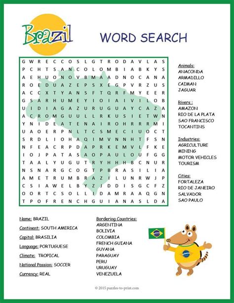 Brazil Geography Word Search Puzzle Worksheet Activity Learn