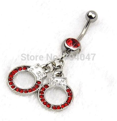 6pc 316 Surgical Steel Handcuff Crystal Belly Ring Navel Ring Body