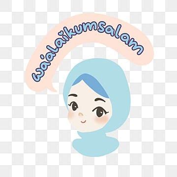 Waalaikumsalam Salam Greeting Islamic Character Blue Hijab Girl Hand