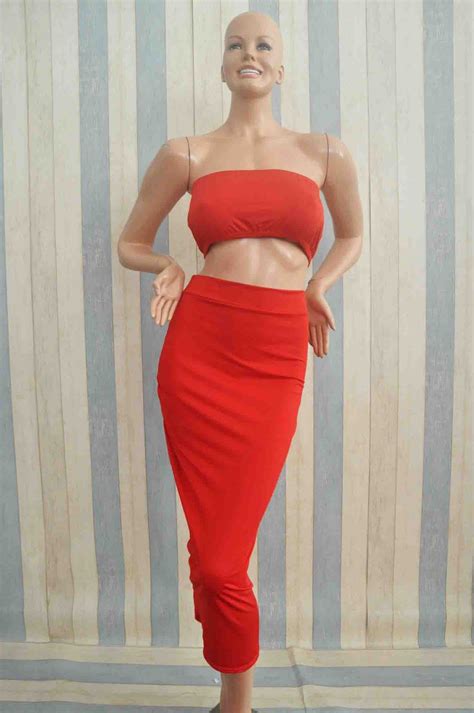 Women Cute Red Crop Top And Skirt Set Online Store For