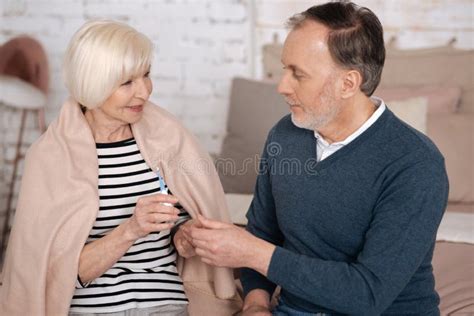 Old Man Taking Care Of His Sick Wife Stock Image Image Of Male Couch 90377305
